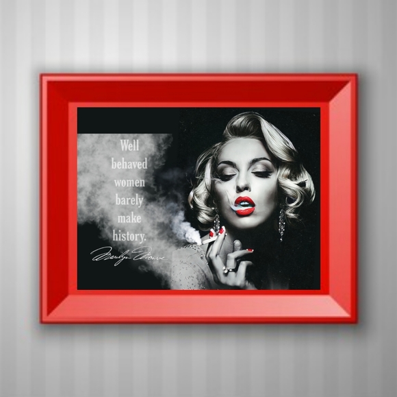 Marilyn Monroe Art Red Lips And Smoke Cigarette Print Quoted Woman and History - Picture 1 of 3